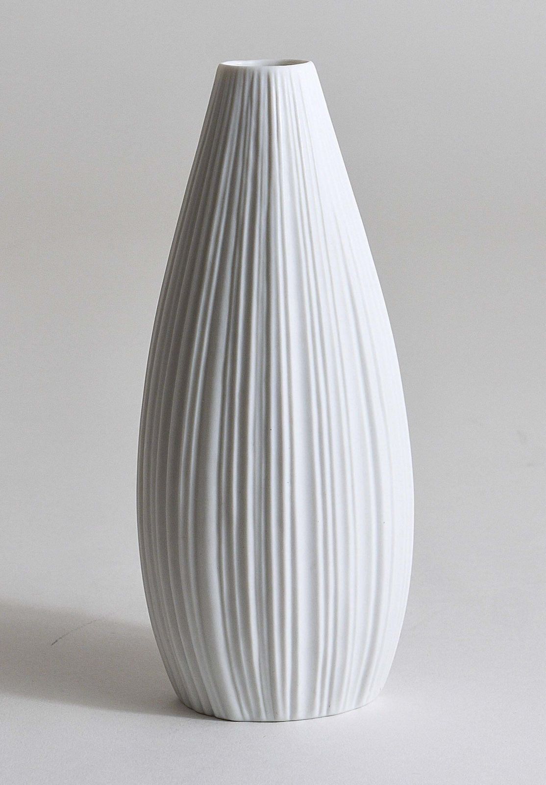 photo for sale Rosenthal White Relief Striped Porcelain Vase By Martin Freyer, Germany, 1960s