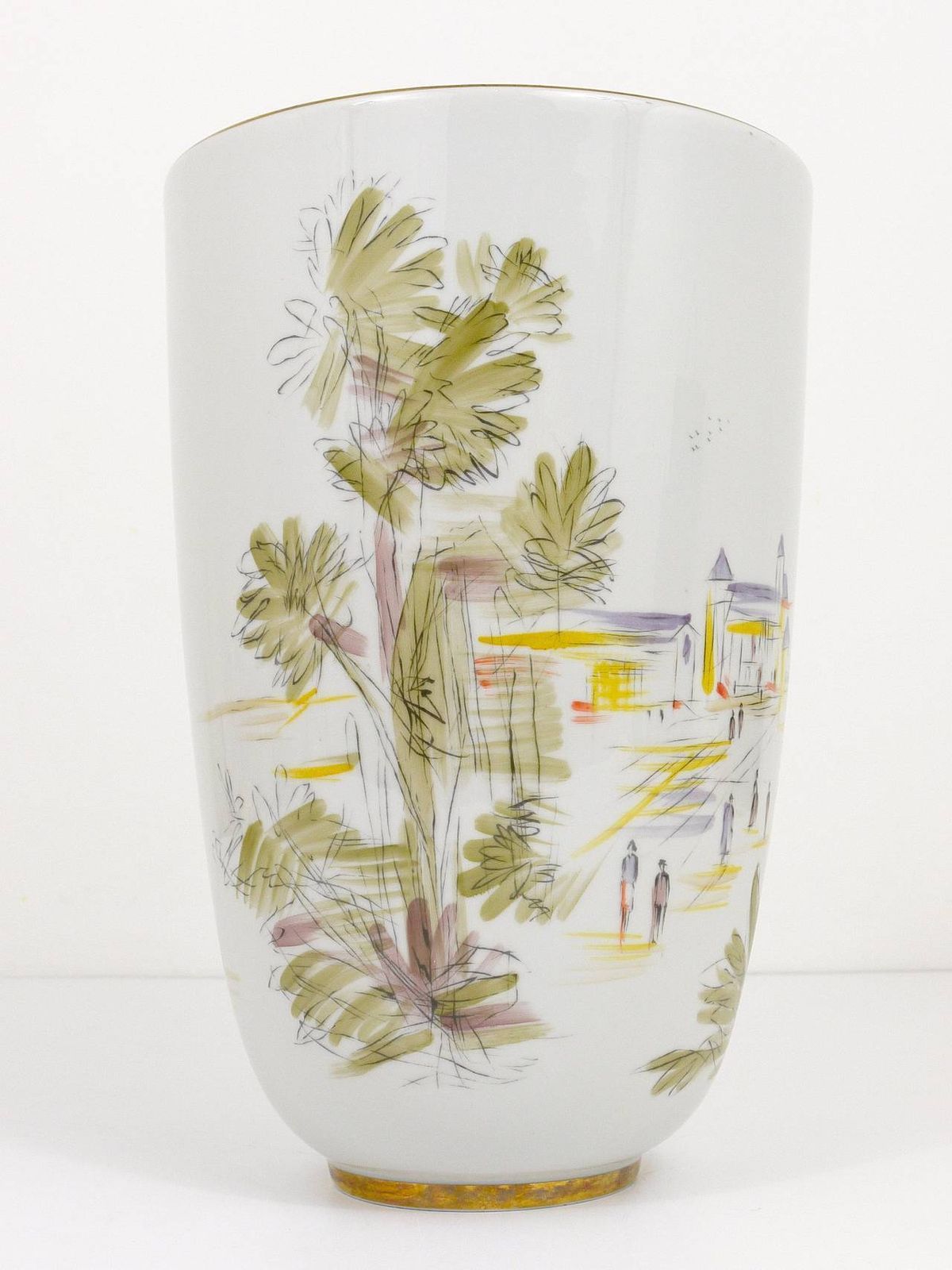 Huge Hutschenreuther Handpainted Midcentury Porcelain Vase, Selb, Germany, 1950s photo 1129.0
