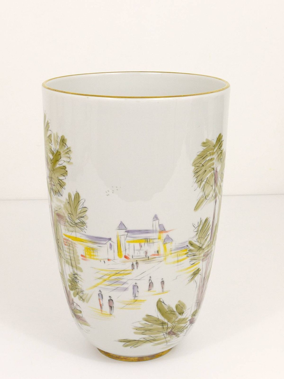 Huge Hutschenreuther Handpainted Midcentury Porcelain Vase, Selb, Germany, 1950s photo buy