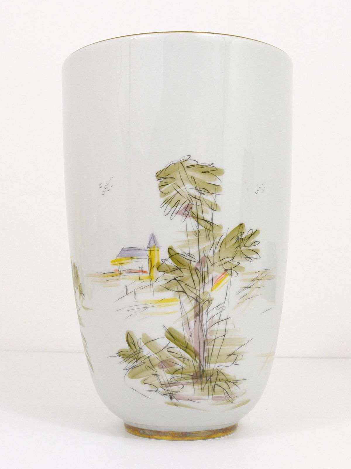 Huge Hutschenreuther Handpainted Midcentury Porcelain Vase, Selb, Germany, 1950s photo vintage