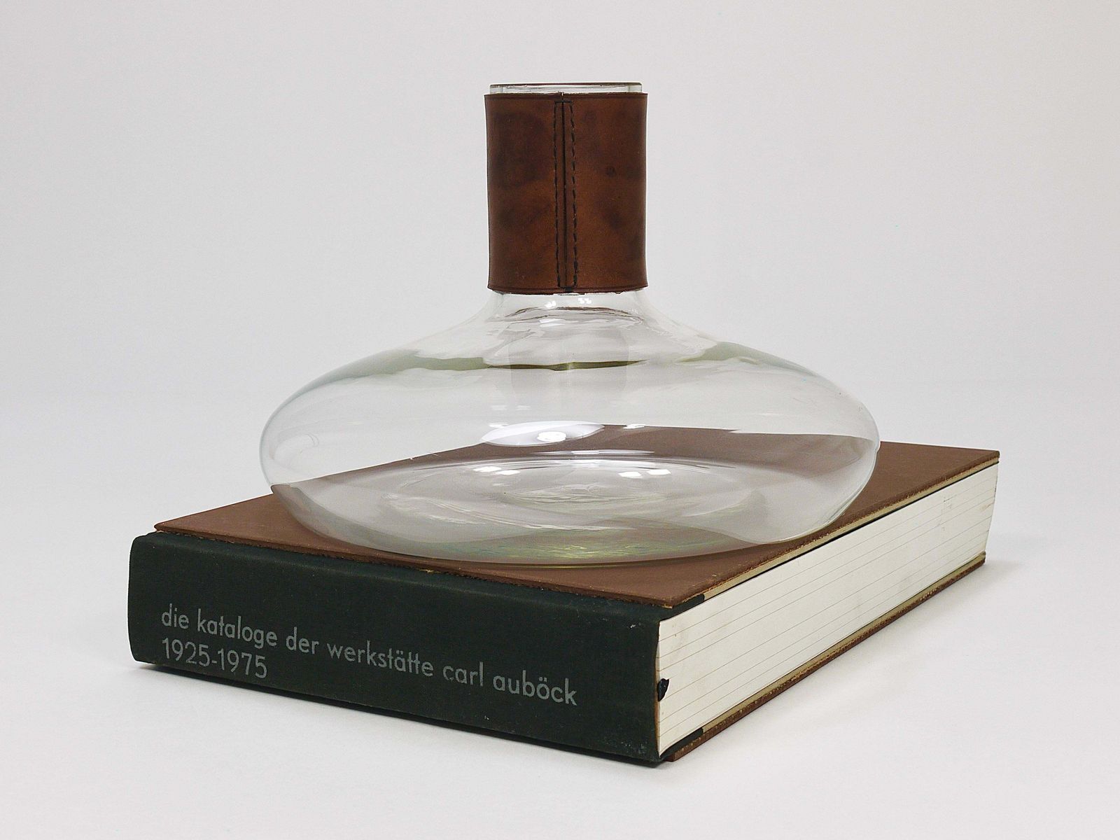 Carl Aubock II Vase Decanter With Brown Leather Top, Midcentury, Austria, 1950s photo furniture