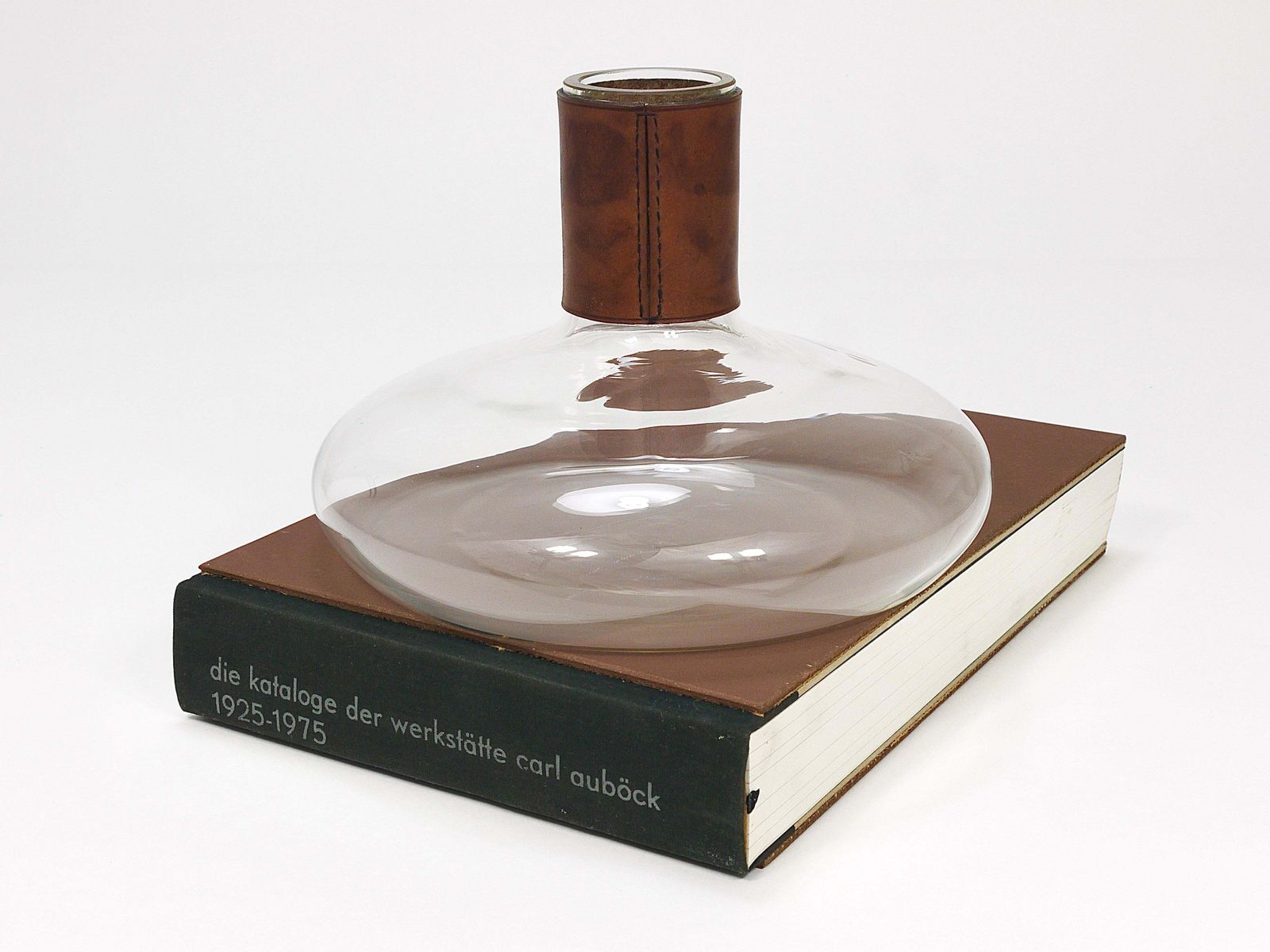 Carl Aubock II Vase Decanter With Brown Leather Top, Midcentury, Austria, 1950s photo for sale