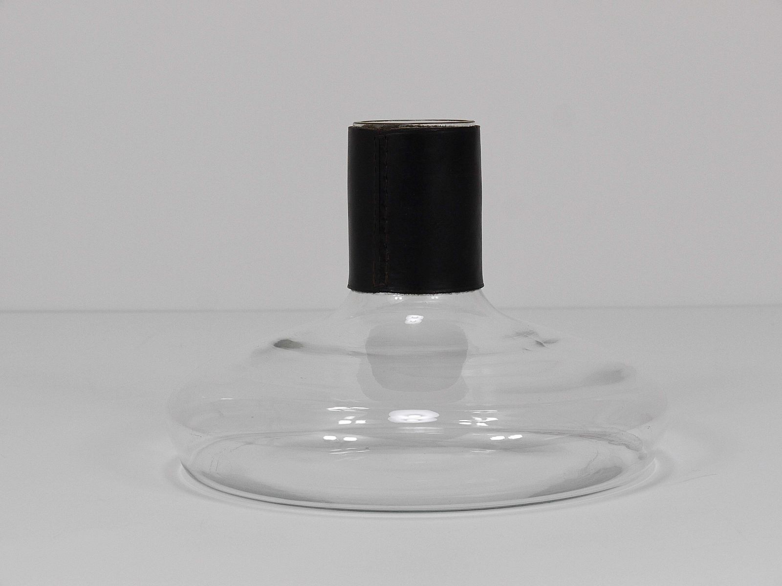 Carl Aubock II Vase Decanter With Black Leather Top, Midcentury, Austria, 1950s photo for sale