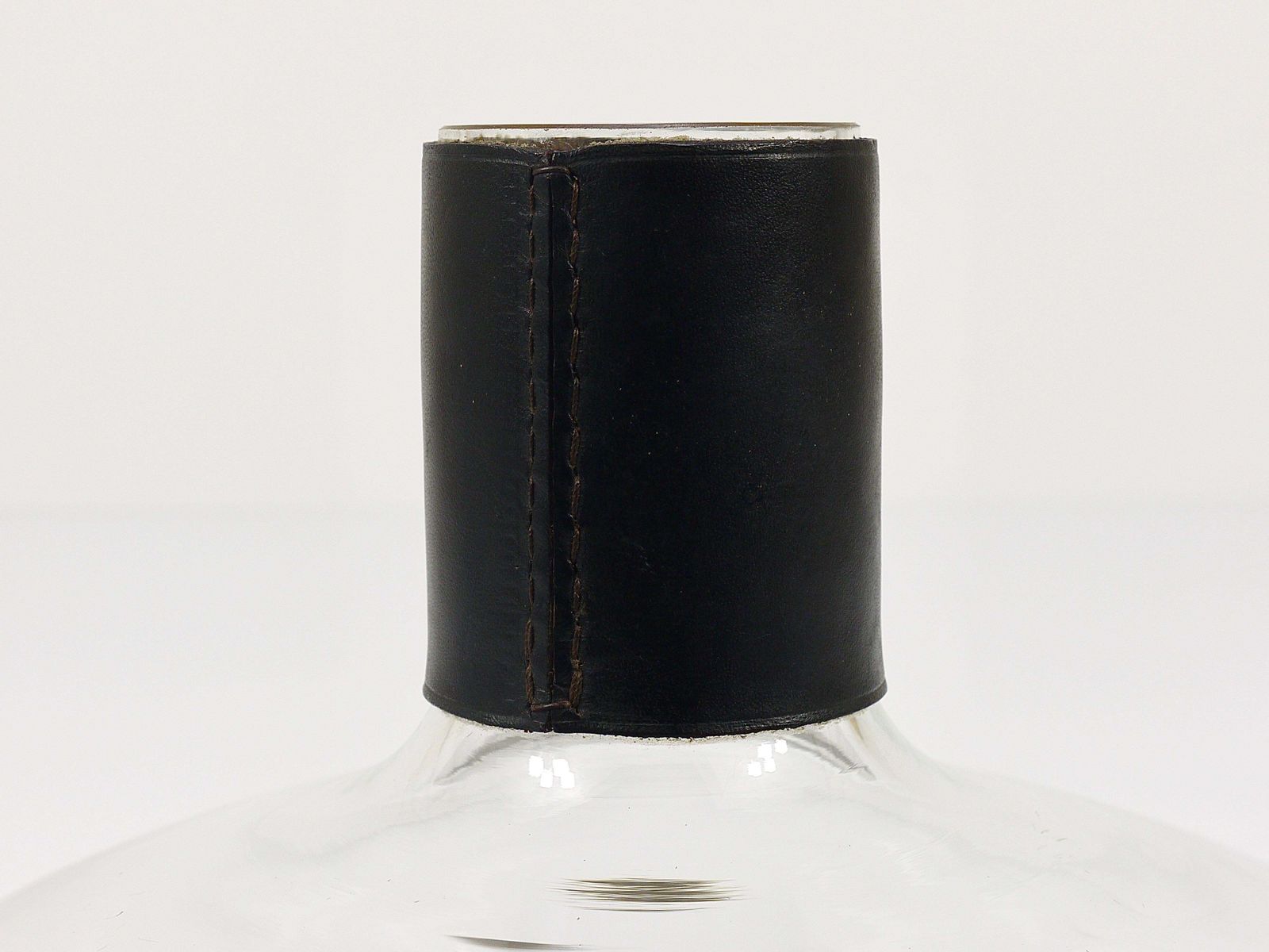 Carl Aubock II Vase Decanter With Black Leather Top, Midcentury, Austria, 1950s photo buy