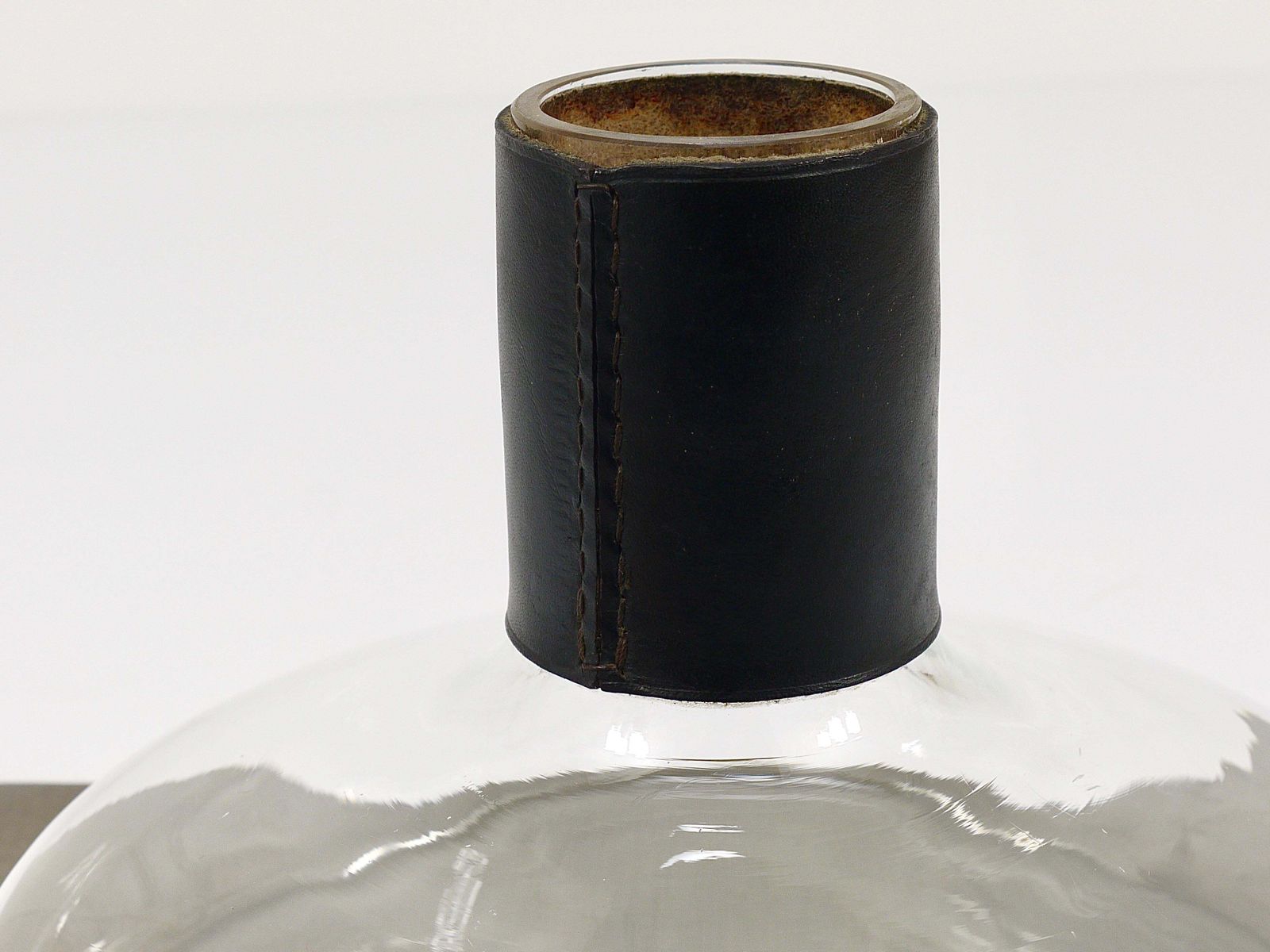 photo furniture Carl Aubock II Vase Decanter With Black Leather Top, Midcentury, Austria, 1950s