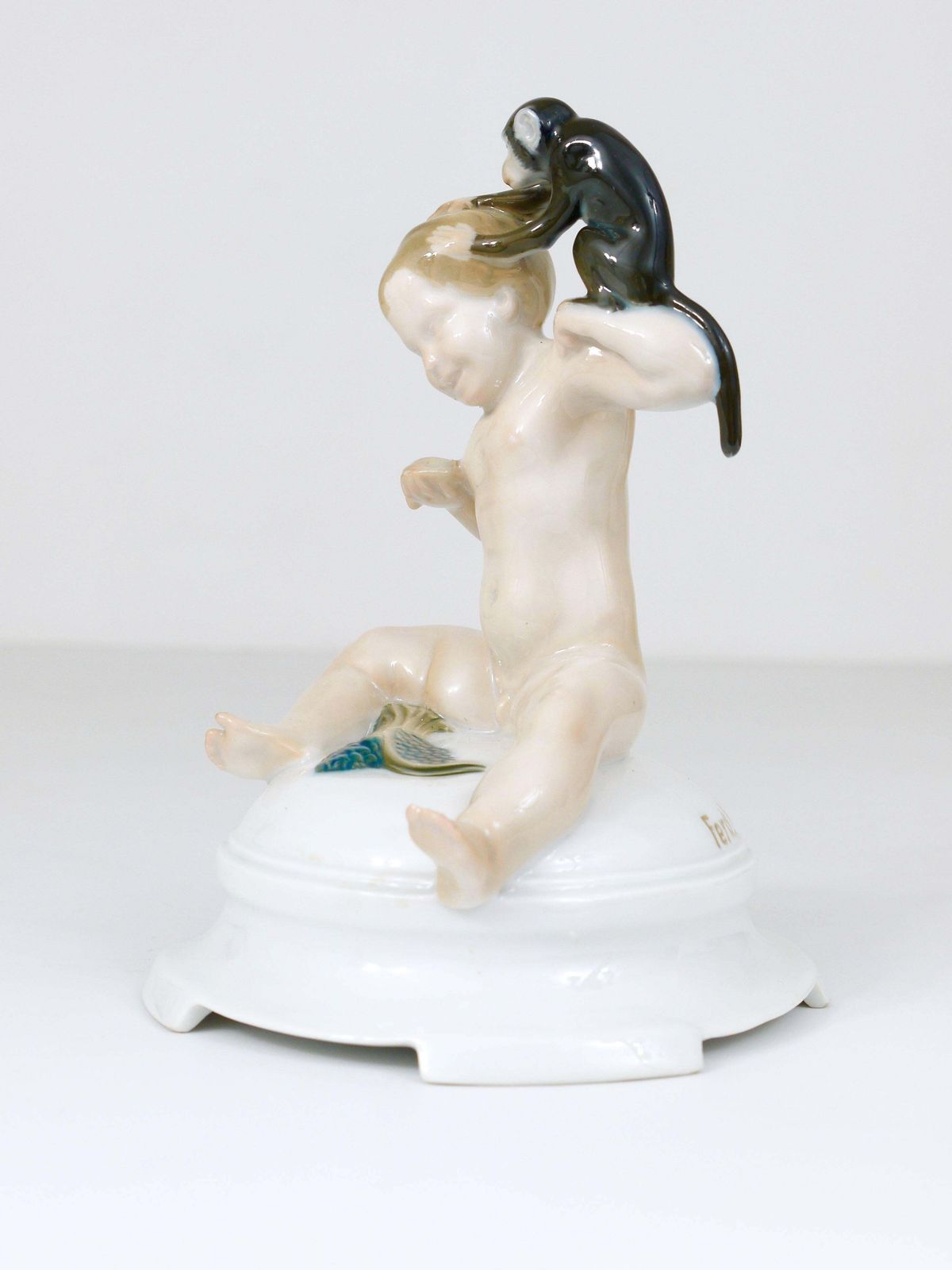 1910s Rosenthal Putto & Monkey Porcelain Sculpture By Ferdinand Liebermann photo buy