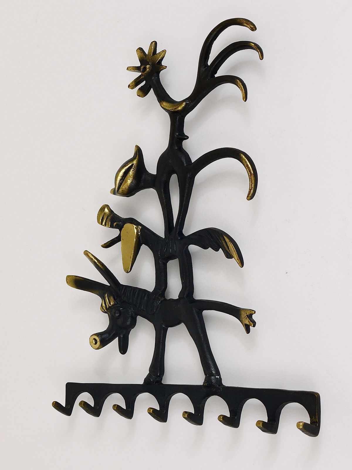 Walter Bosse Brass Key Hanger Donkey, Dog, Cat And Cock, Herta Baller, Austria photo 717.0