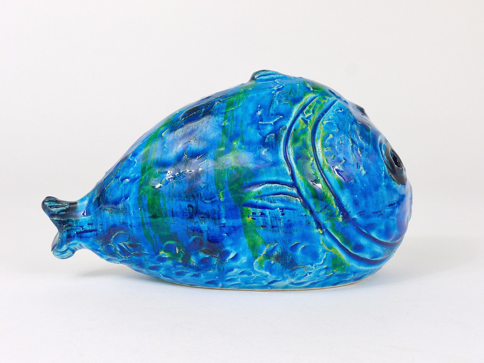 Aldo Londi Bitossi Rimini Blue Glazed Fish Sculpture Figurine, Italy, 1950s photo 443.0