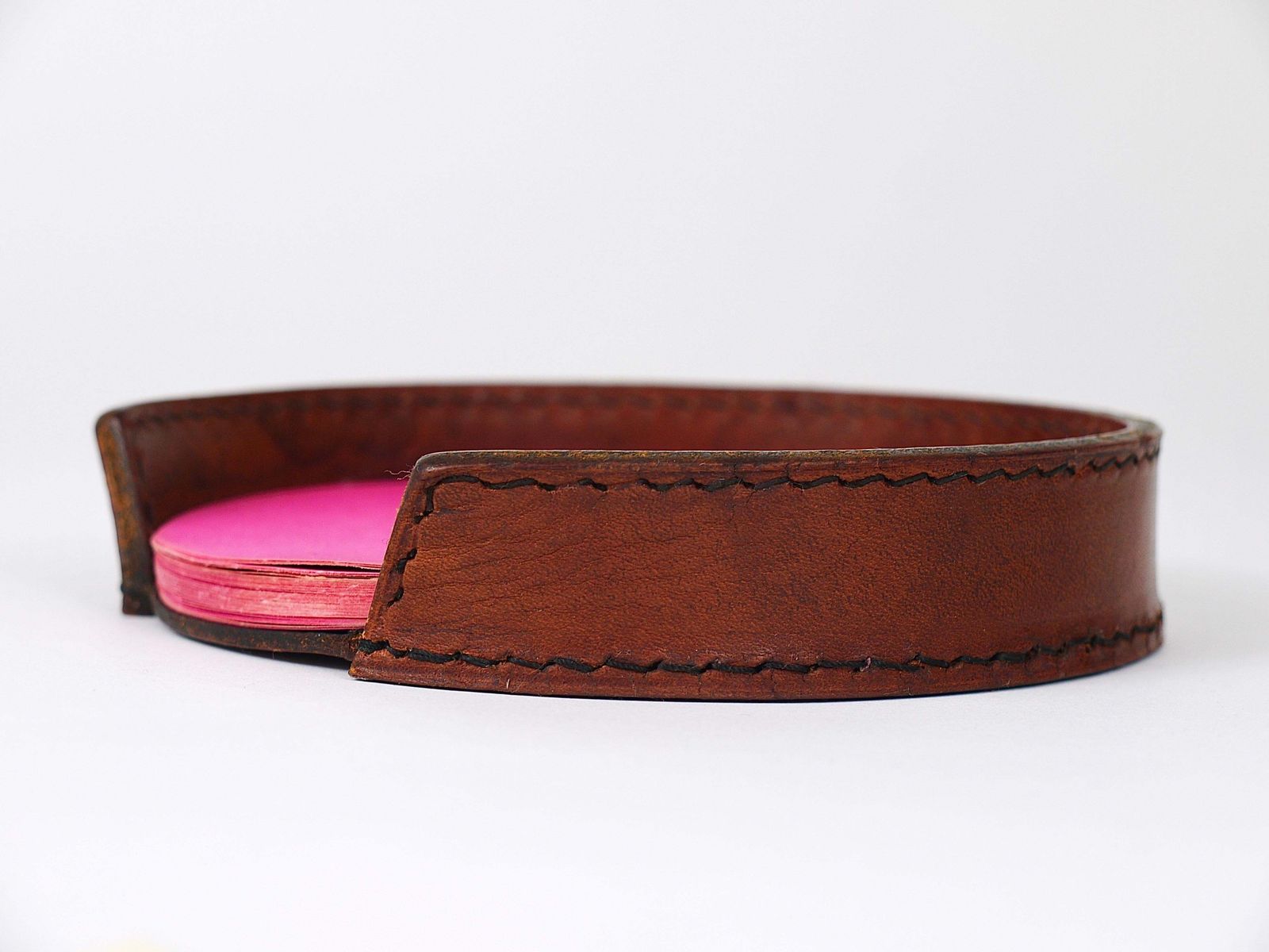 photo furniture Midcentury Carl Auböck Brown Tan Leather Note Dispenser Holder, Austria, 1950s