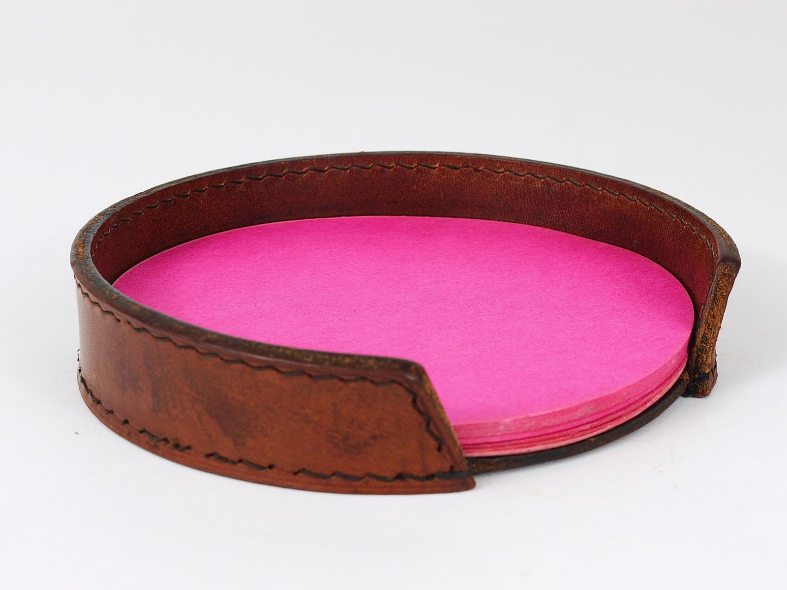 photo buy Midcentury Carl Auböck Brown Tan Leather Note Dispenser Holder, Austria, 1950s