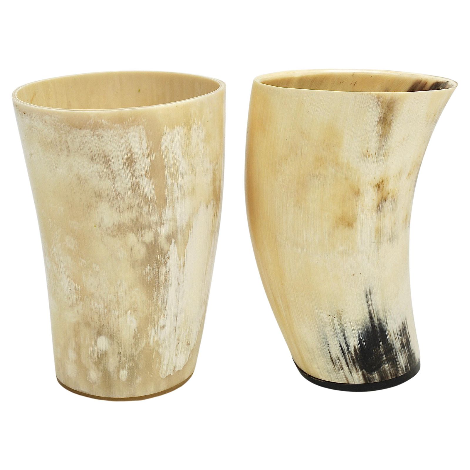 Two Carl Aubock Mid Century Horn Desk Pen & Pencil Holder Cups, Austria, 1950s