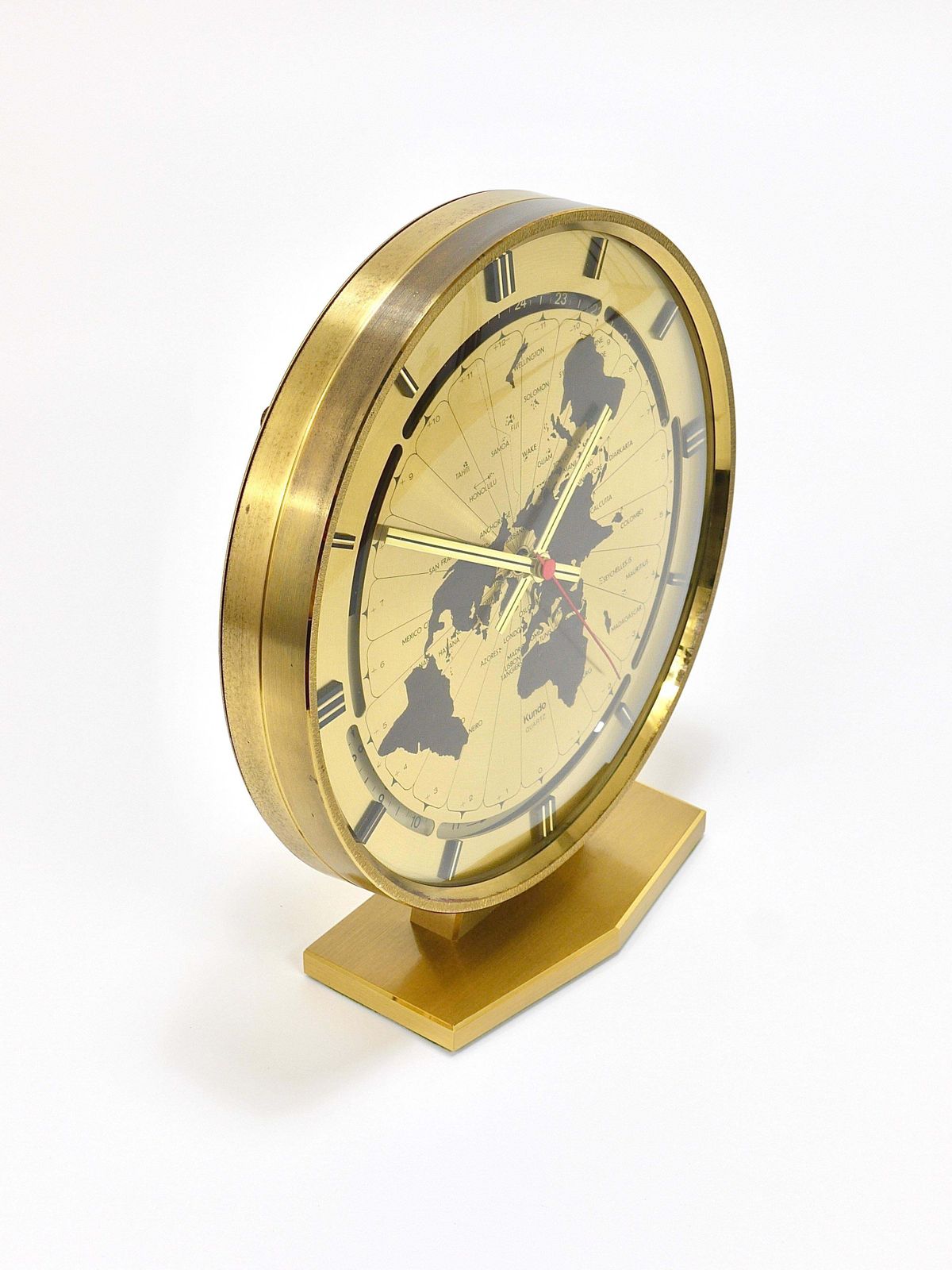 photo furniture Large Kundo Gmt World Time Zone Brass Table Clock, Kieninger & Obergfell, 1960s