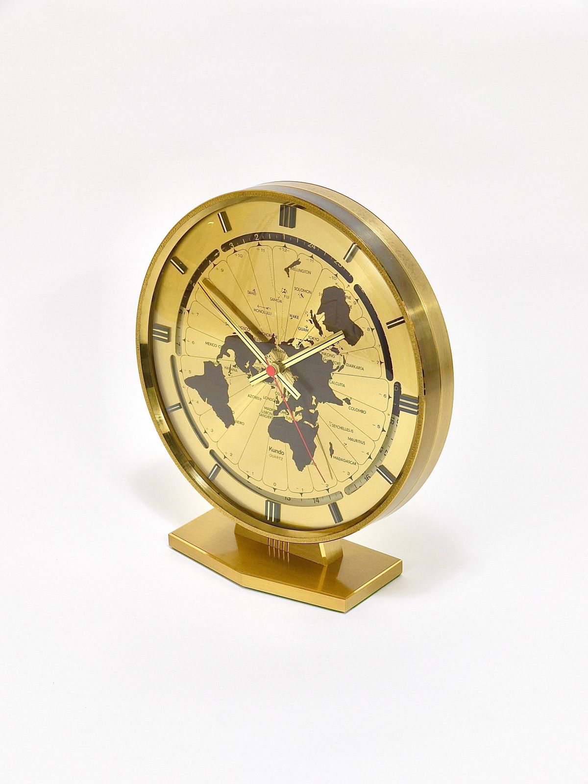 Home Decor Large Kundo Gmt World Time Zone Brass Table Clock, Kieninger & Obergfell, 1960s photo