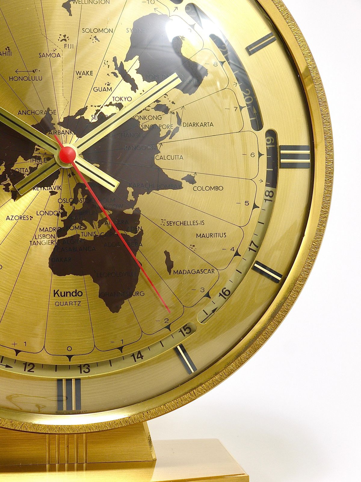photo buy Large Kundo Gmt World Time Zone Brass Table Clock, Kieninger & Obergfell, 1960s