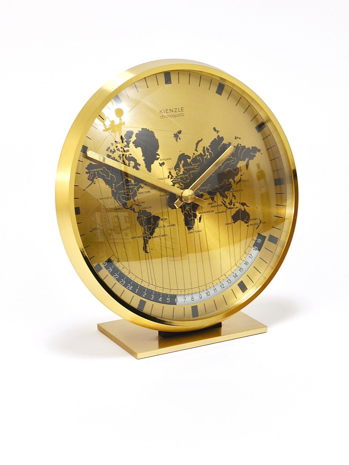 photo buy Kienzle Gmt World Time Zone Brass Table Clock, Midcentury, Germany, 1960s