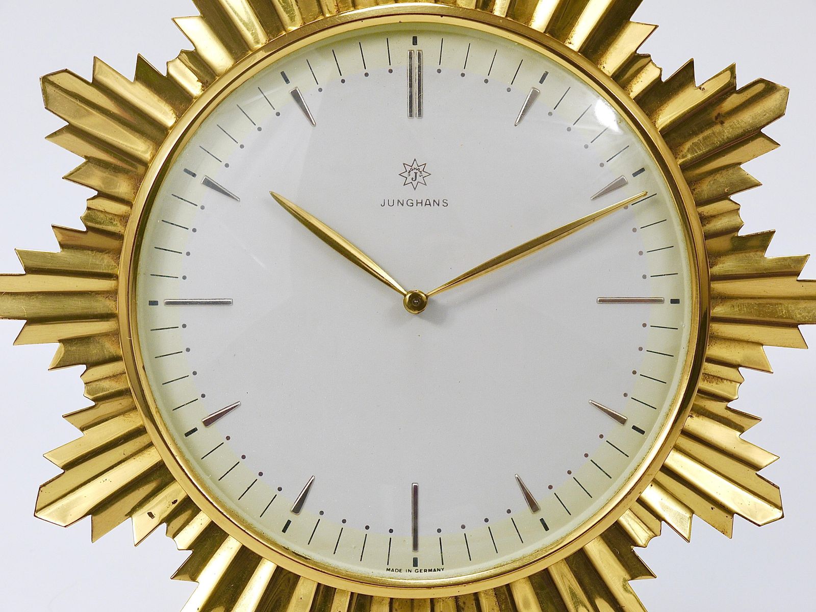 photo furniture Junghans Mid Century Golden Sunburst Brass Table Desk Clock, Germany, 1950s