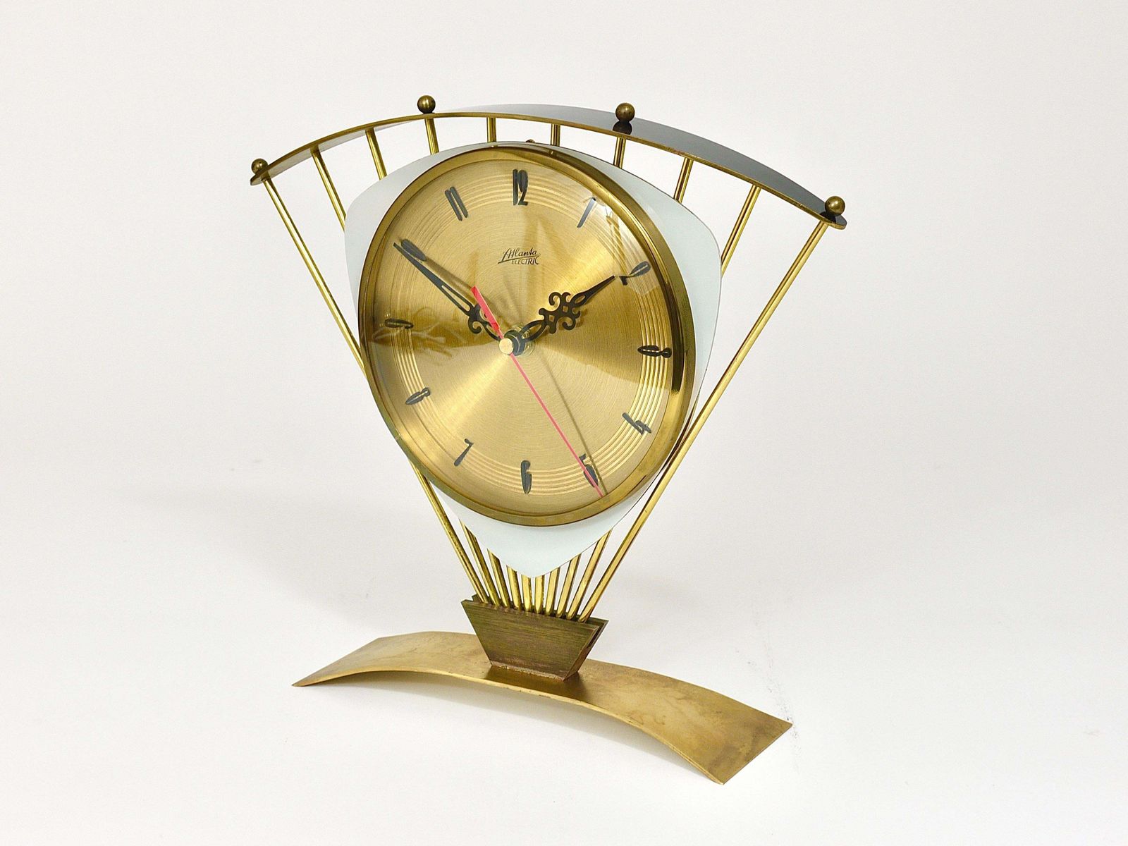 Atlanta Midcentury Atomic Age Sunburst Brass Table Desk Clock, Western Germany photo Home Decor