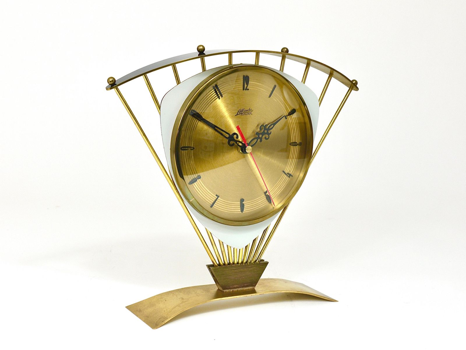 Atlanta Midcentury Atomic Age Sunburst Brass Table Desk Clock, Western Germany photo 605.0