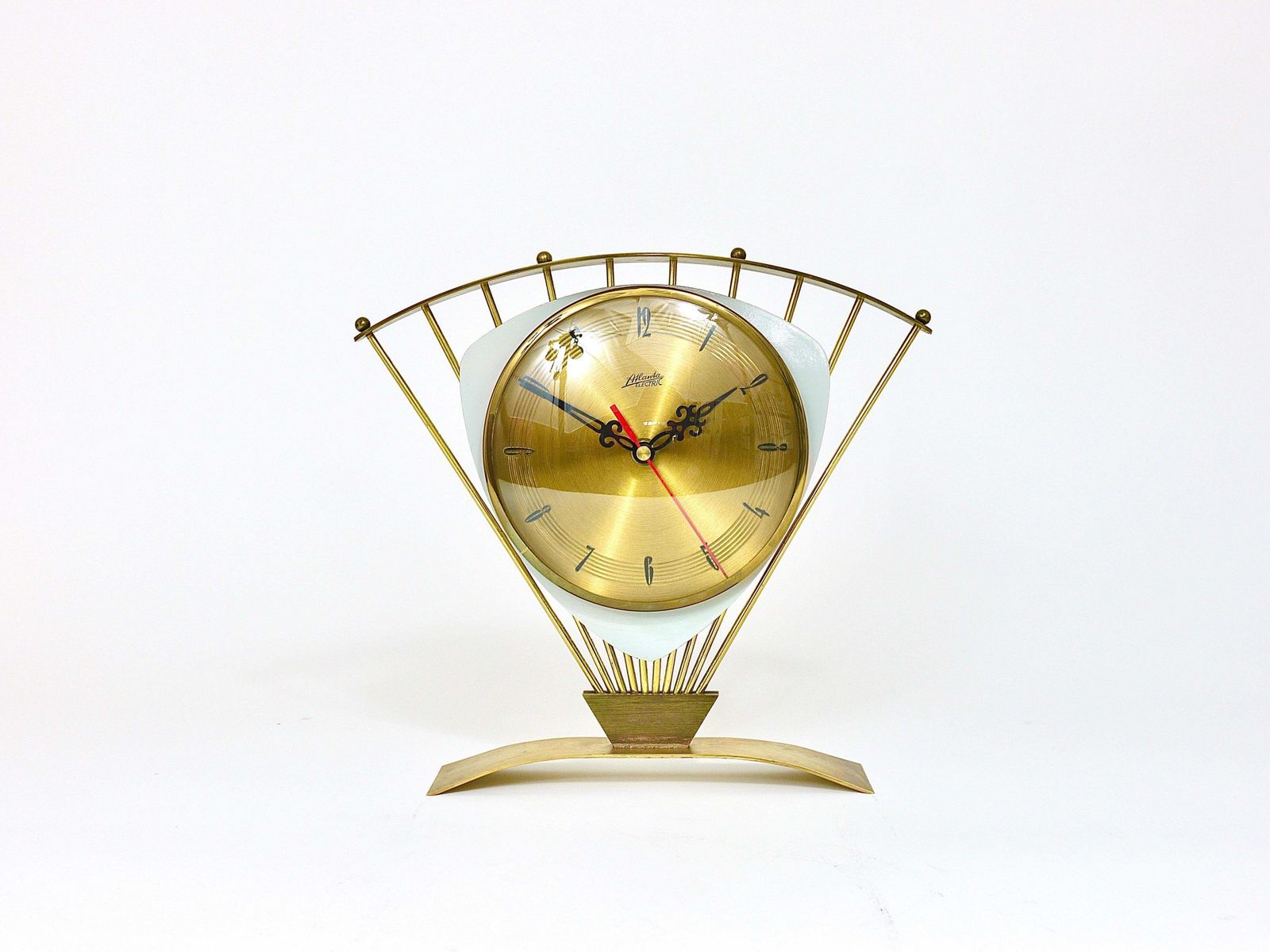 photo for sale Atlanta Midcentury Atomic Age Sunburst Brass Table Desk Clock, Western Germany