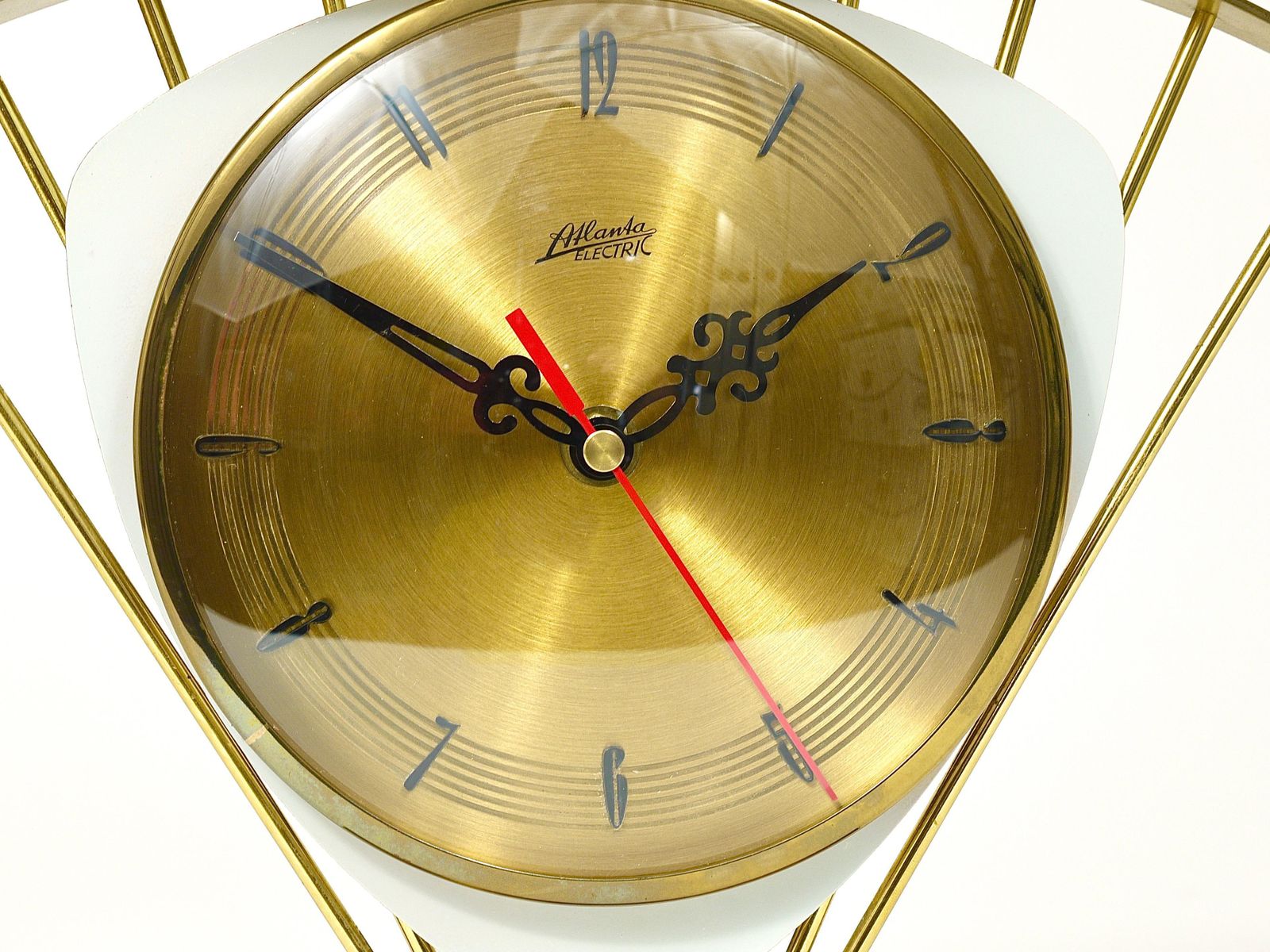 photo vintage Atlanta Midcentury Atomic Age Sunburst Brass Table Desk Clock, Western Germany