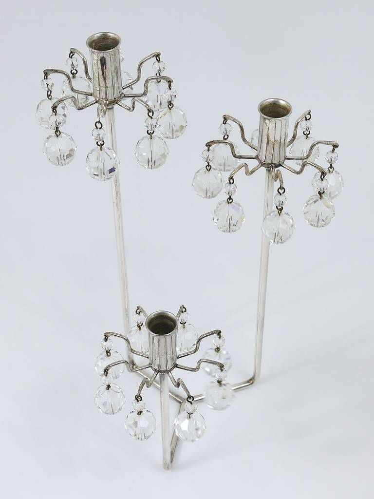photo furniture Lobmeyr Silver Plated Candleholder, Faceted Swarovski Crystals, Austria, 1960s