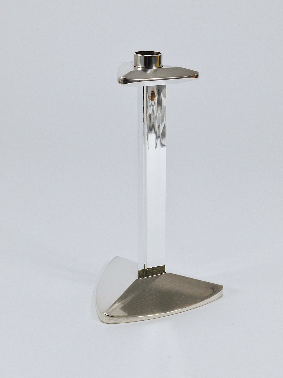 314.0 Riedel X Mesa Postmodern Silver & Crystal Candlestick Candle Holder, Italy, 1980 photo