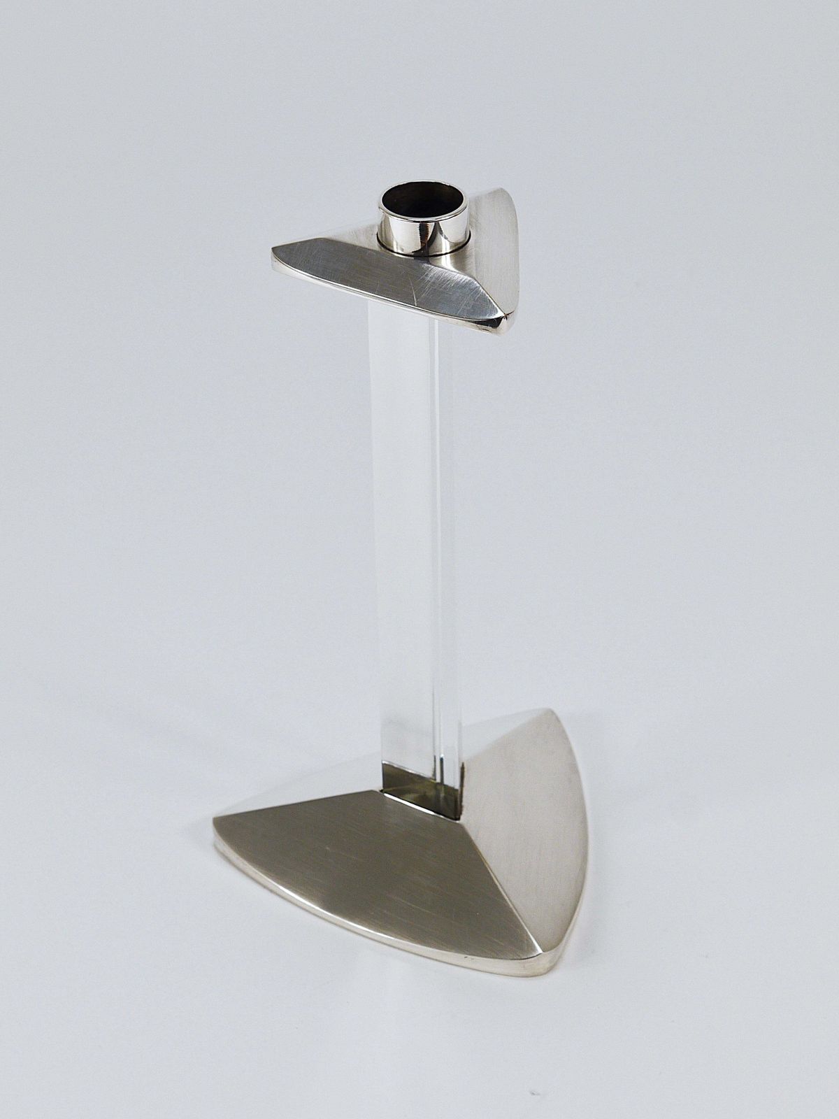 photo buy Riedel X Mesa Postmodern Silver & Crystal Candlestick Candle Holder, Italy, 1980