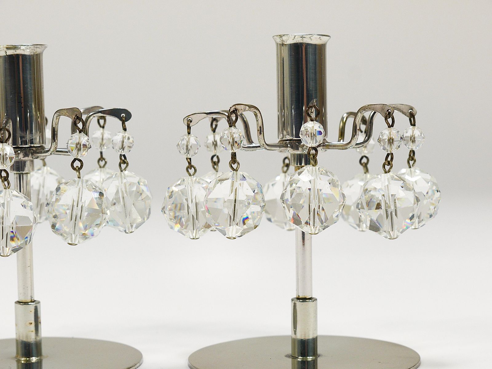 J.L. Lobmeyr „Lights Of Vienna“ Pair Candleholders, Faceted Swarovski Crystals photo for sale