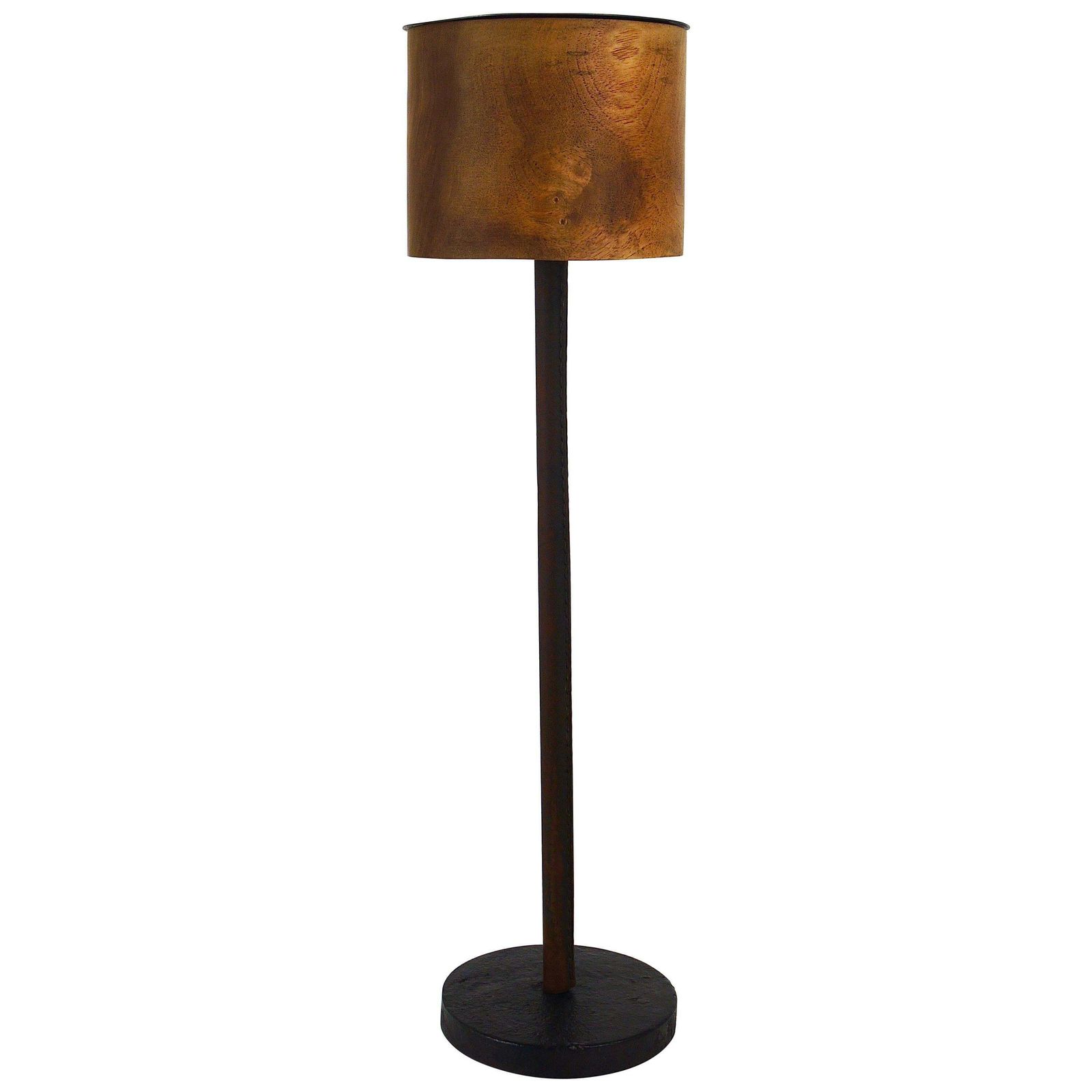 Carl Aubock Modernist Walnut Leather Candlestick Candle Holder, Austria, 1950s