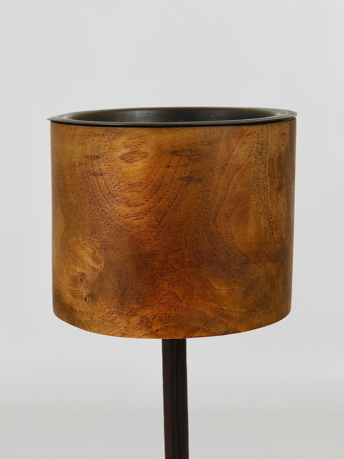 Carl Aubock Modernist Walnut Leather Candlestick Candle Holder, Austria, 1950s photo vinterior