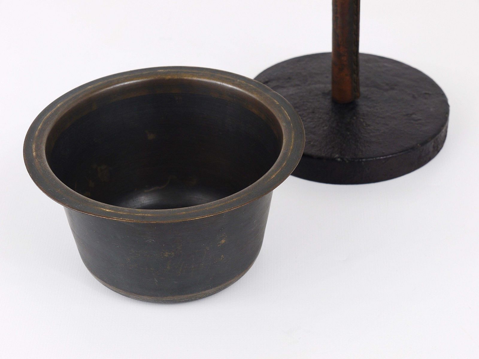 photo for sale Carl Aubock Modernist Walnut Leather Candlestick Candle Holder, Austria, 1950s