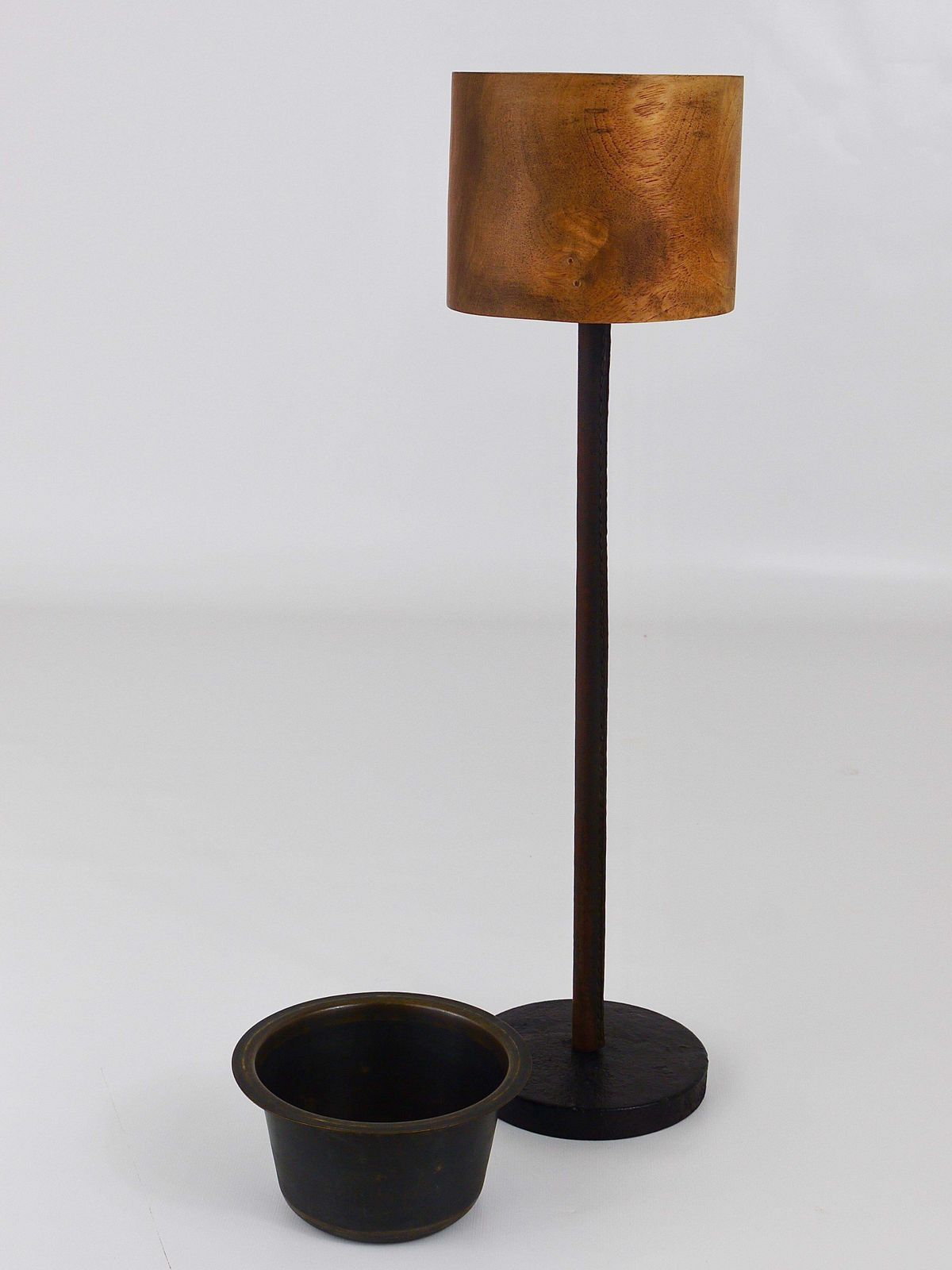 Home Decor Carl Aubock Modernist Walnut Leather Candlestick Candle Holder, Austria, 1950s photo