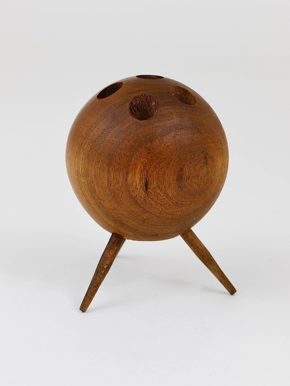 Carl Aubock Ball Tripod Candlestick Walnut Candle Holder, Austria, 1950s photo for sale