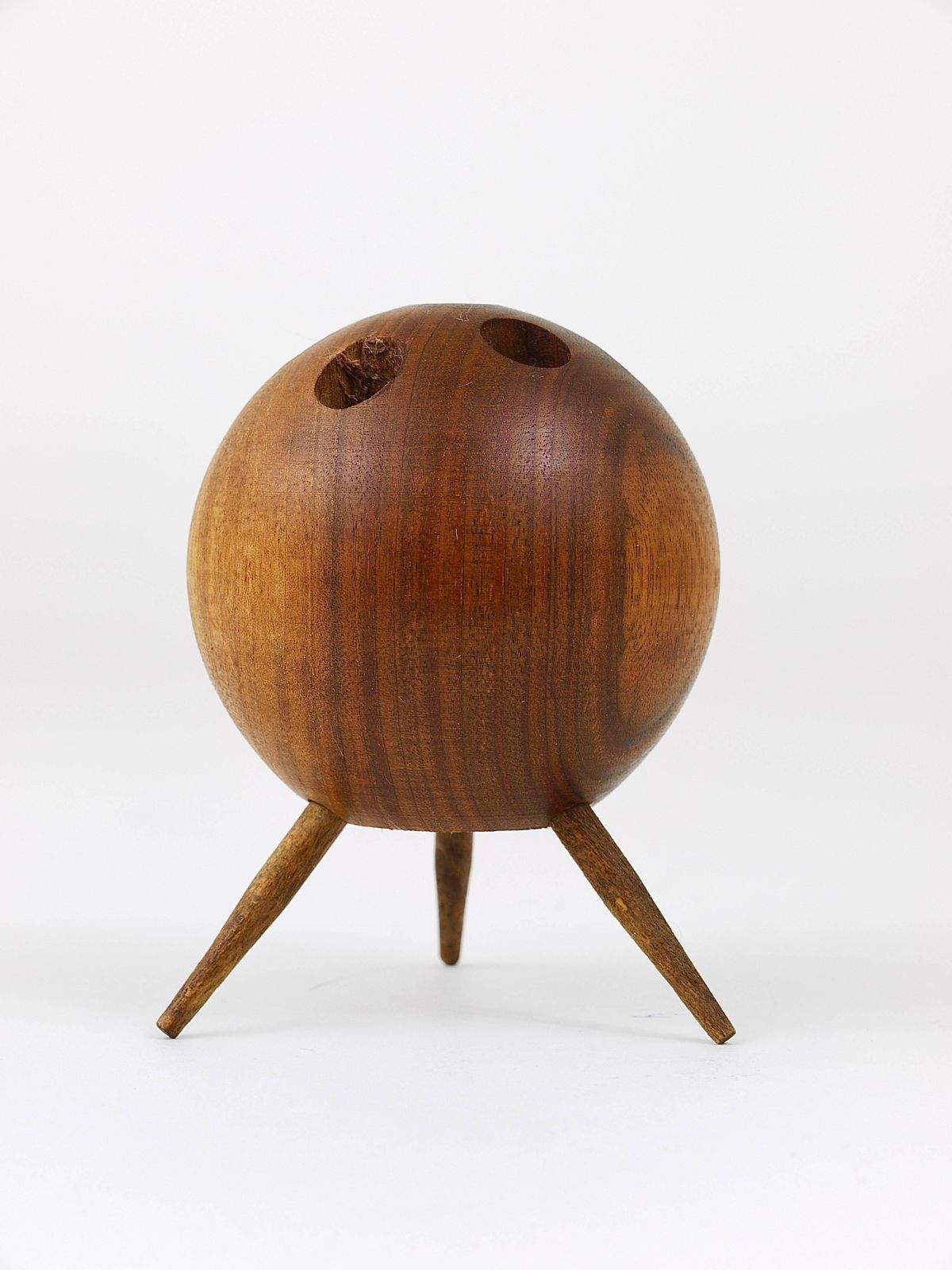 Carl Aubock Ball Tripod Candlestick Walnut Candle Holder, Austria, 1950s photo vinterior