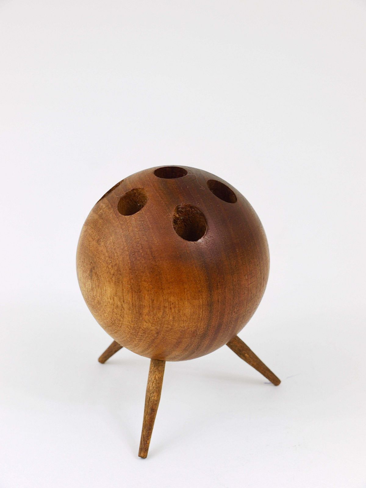 Carl Aubock Ball Tripod Candlestick Walnut Candle Holder, Austria, 1950s photo buy