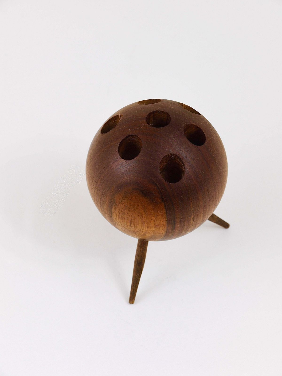 photo furniture Carl Aubock Ball Tripod Candlestick Walnut Candle Holder, Austria, 1950s