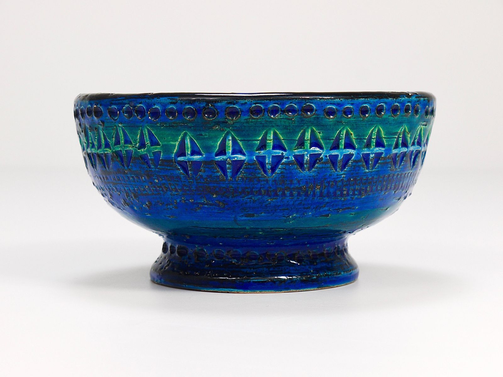 Aldo Londi Bitossi Rimini Blue Glazed Midcentury Candle Holder Bowl, 1950s photo for sale