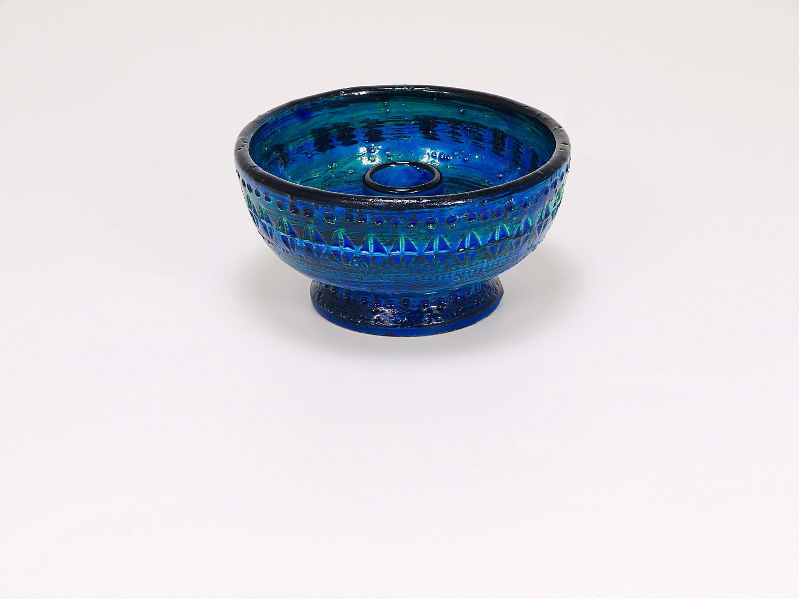 Aldo Londi Bitossi Rimini Blue Glazed Midcentury Candle Holder Bowl, 1950s photo buy