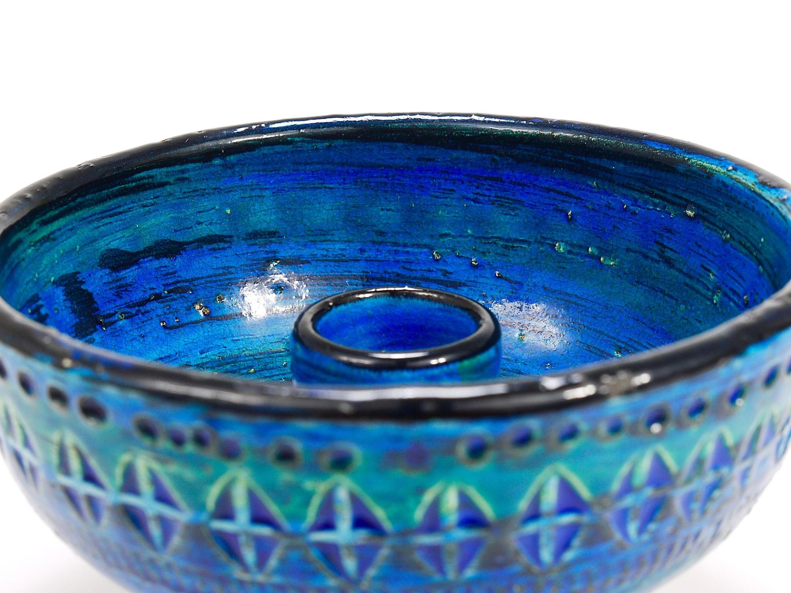 photo furniture Aldo Londi Bitossi Rimini Blue Glazed Midcentury Candle Holder Bowl, 1950s