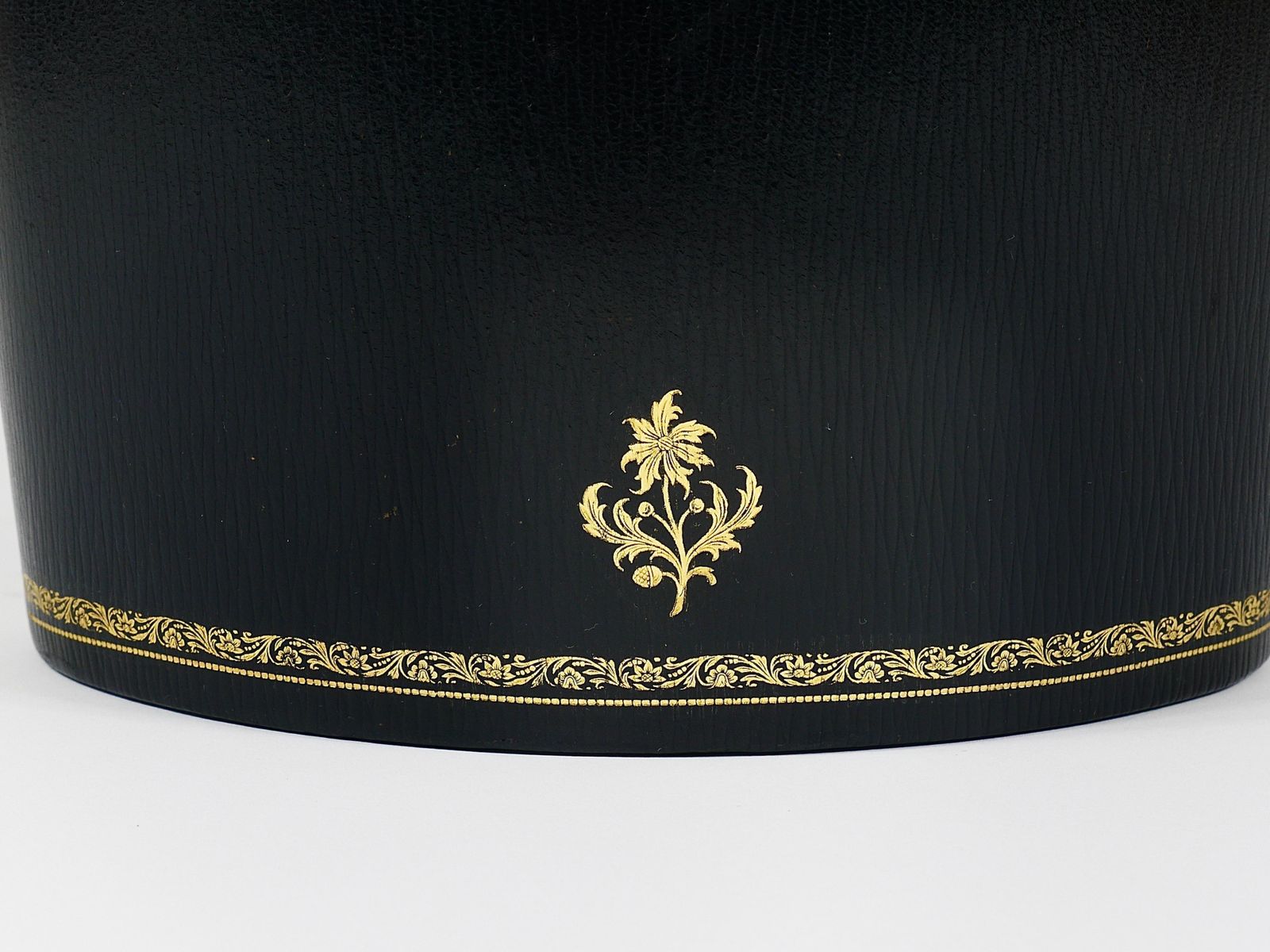 Morabito Paris Black & Gold Leather Wastepaper Basket Bin, France, 1970s photo vinterior