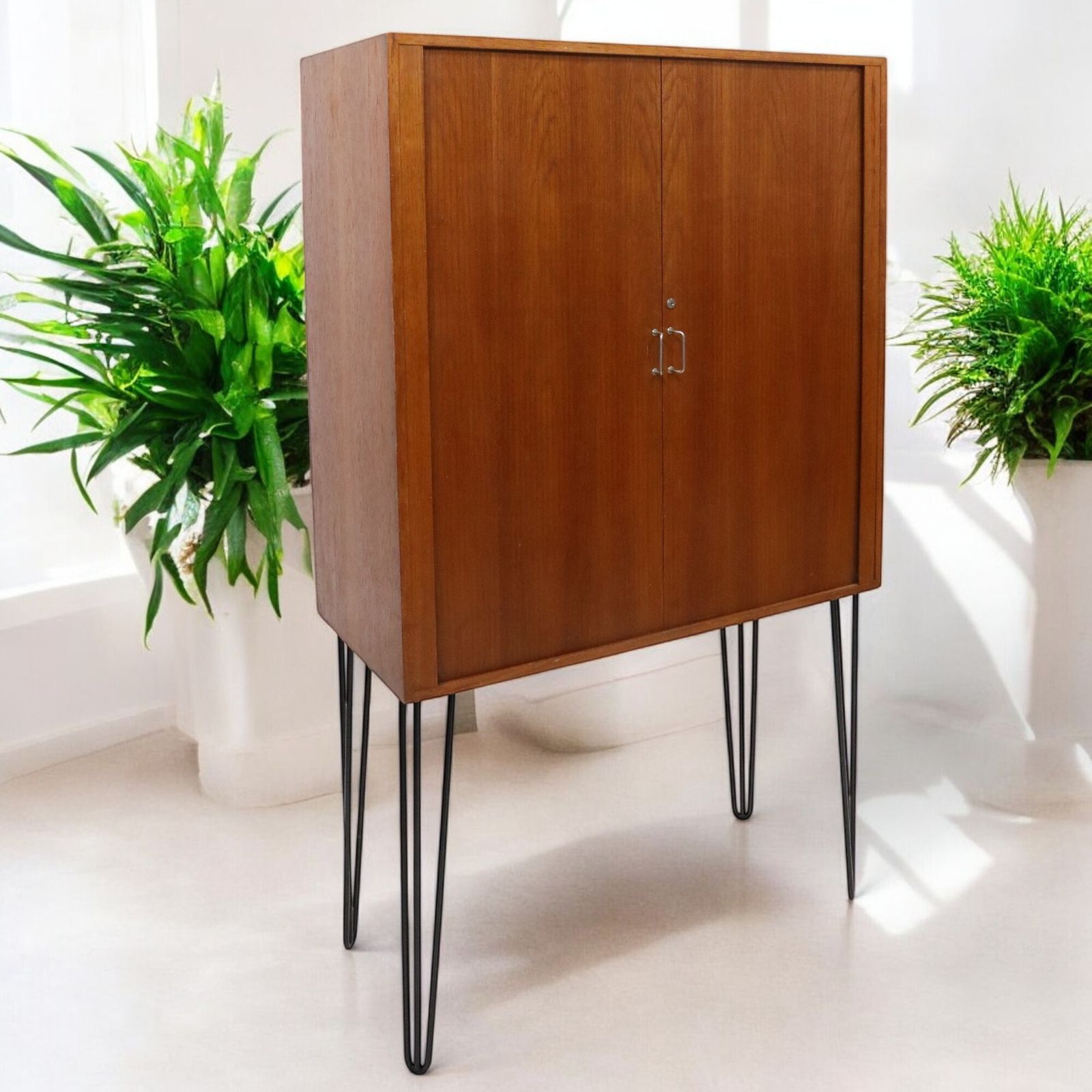 1960s Teak Cupboard With Metal Shelving Sliding Tambour Doors Free Uk Delivery photo vinterior