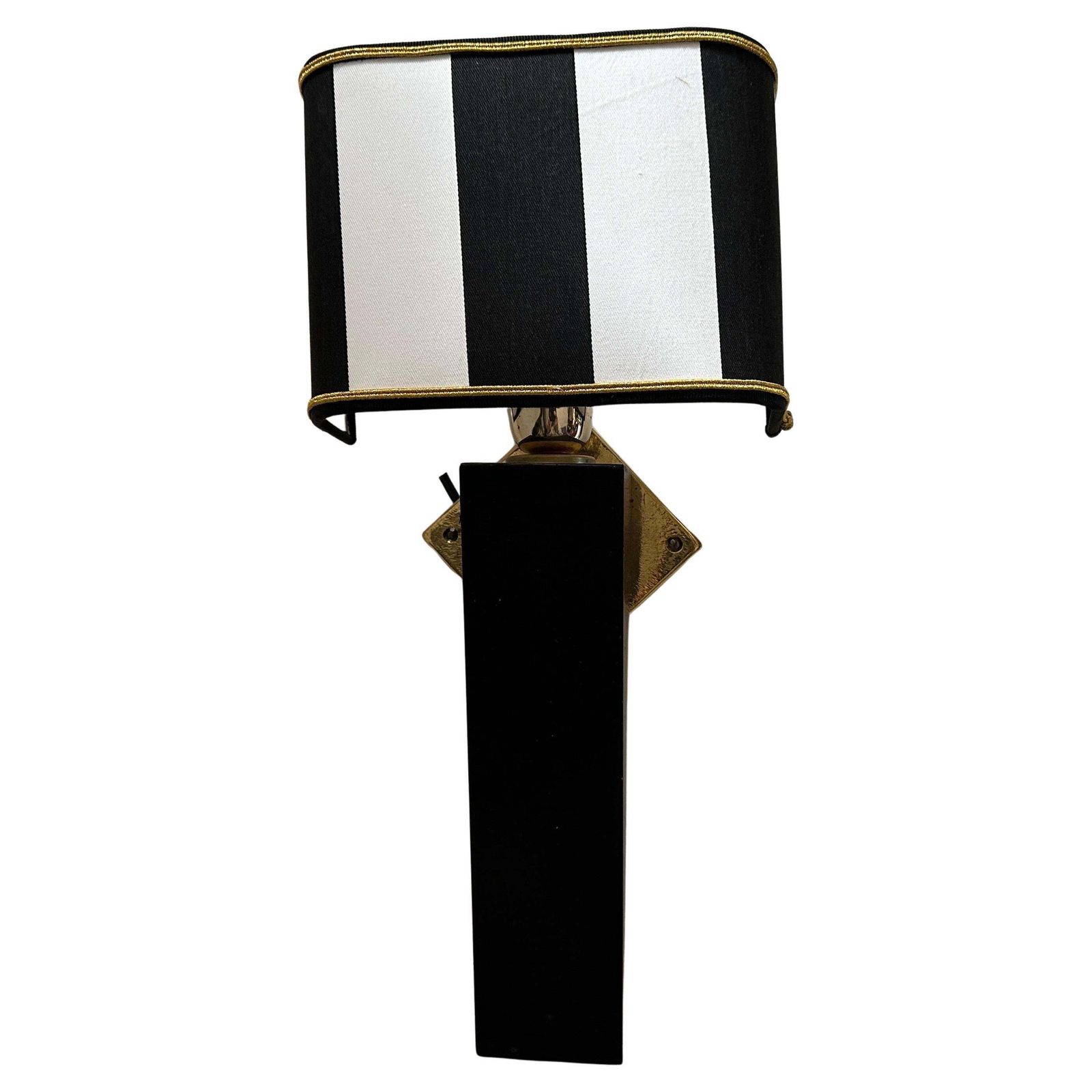 An Elegant 1980s Art Deco Style Black Painted Wood And Brass Italian Wall Sconce