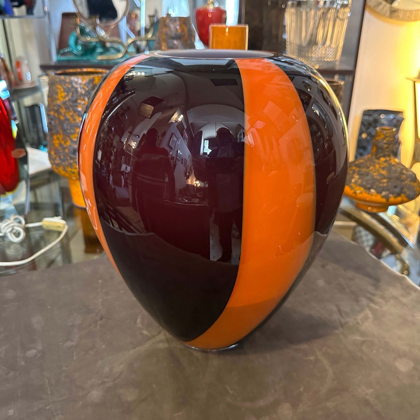 1970s Mid Century Modern Purple And Orange Tall Murano Glass Vase photo furniture