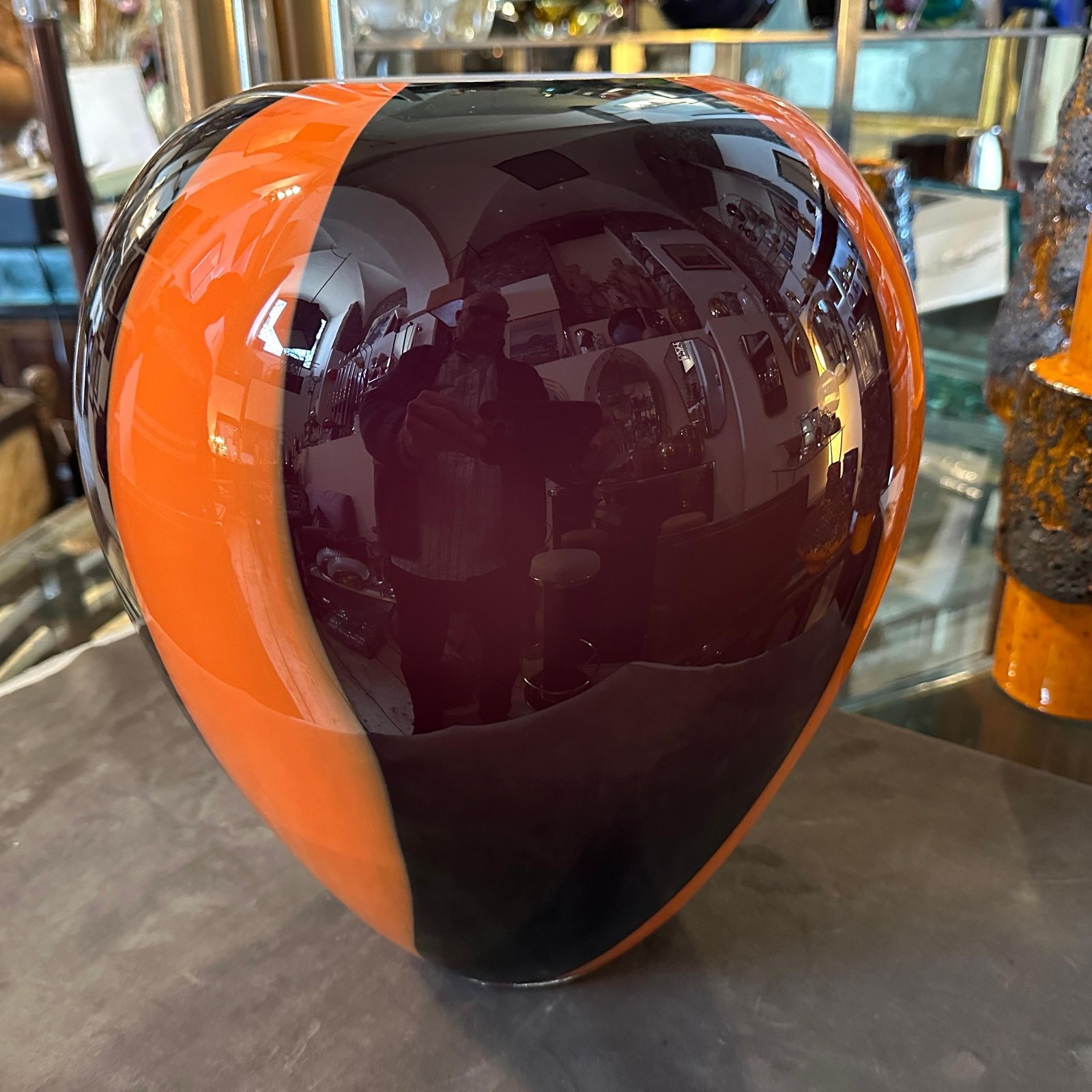 1970s Mid Century Modern Purple And Orange Tall Murano Glass Vase photo for sale