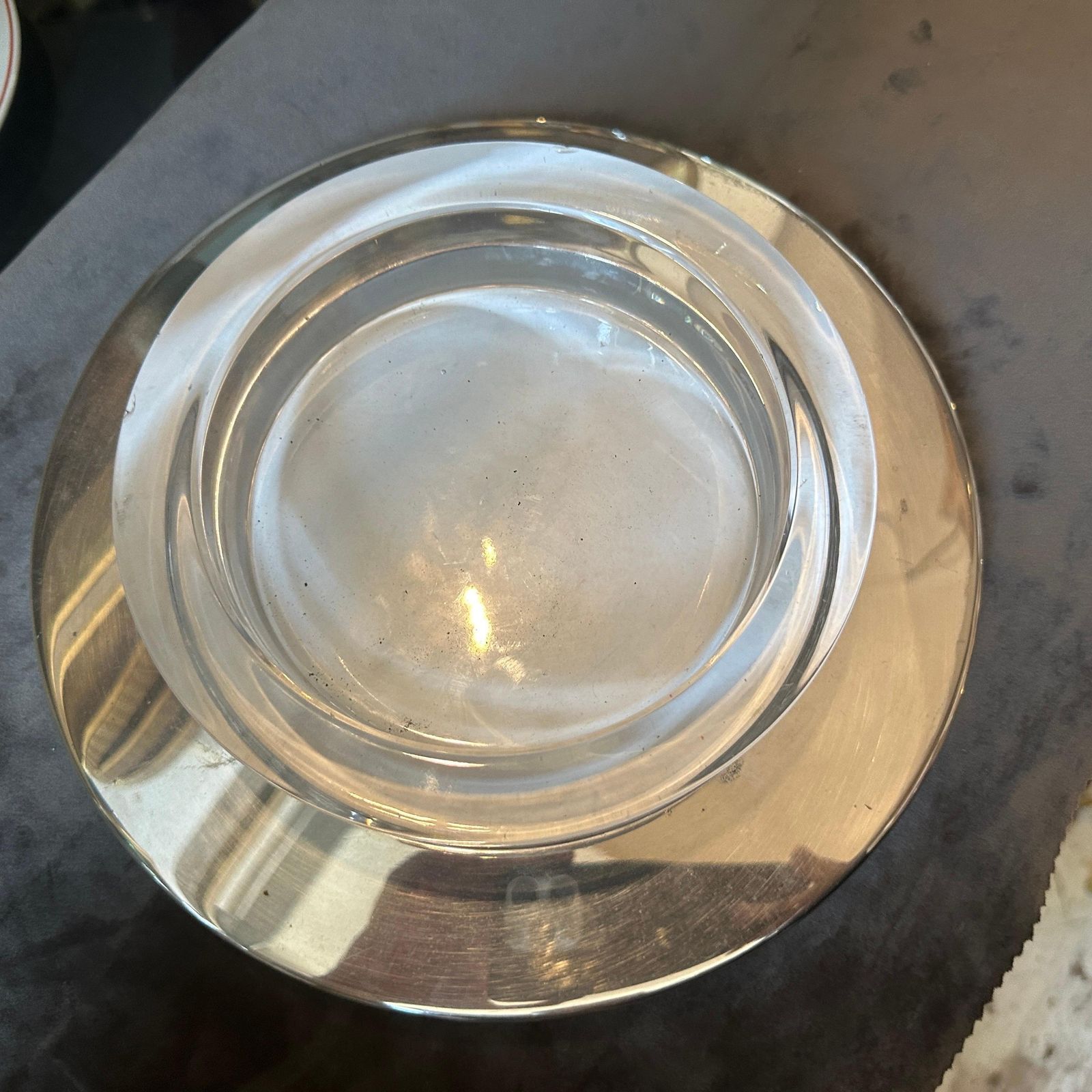 1980s Lino Sabattini Style Minimalist Silver Plated And Glass Bowl photo 430.0