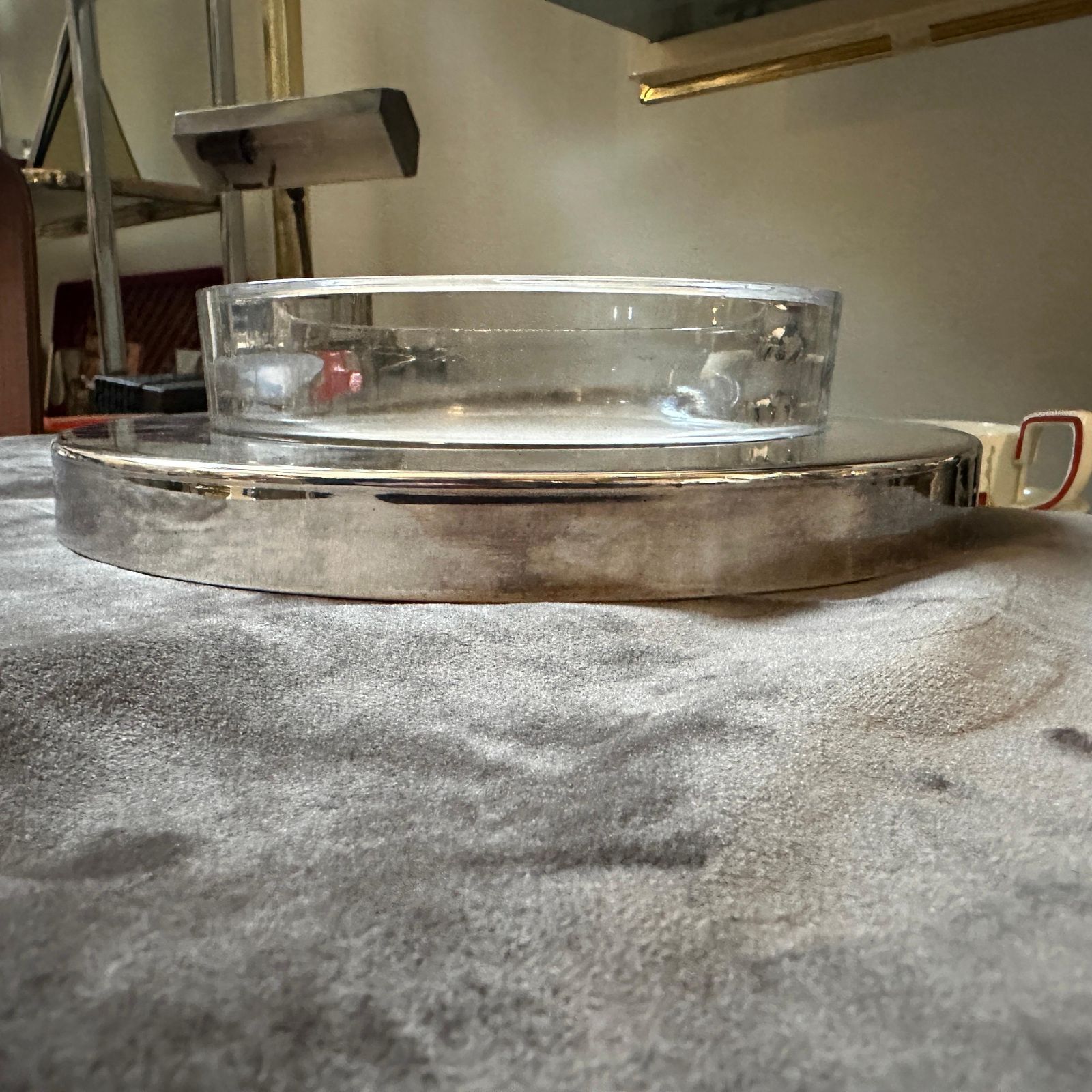 Home Decor 1980s Lino Sabattini Style Minimalist Silver Plated And Glass Bowl photo