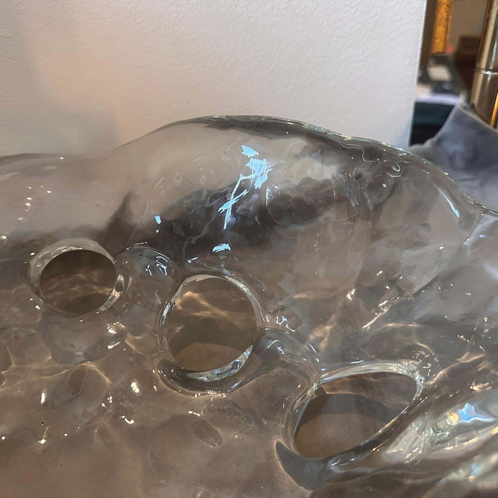 photo furniture 1970s Modernist Clear Murano Glass Oval Italian Centerpiece