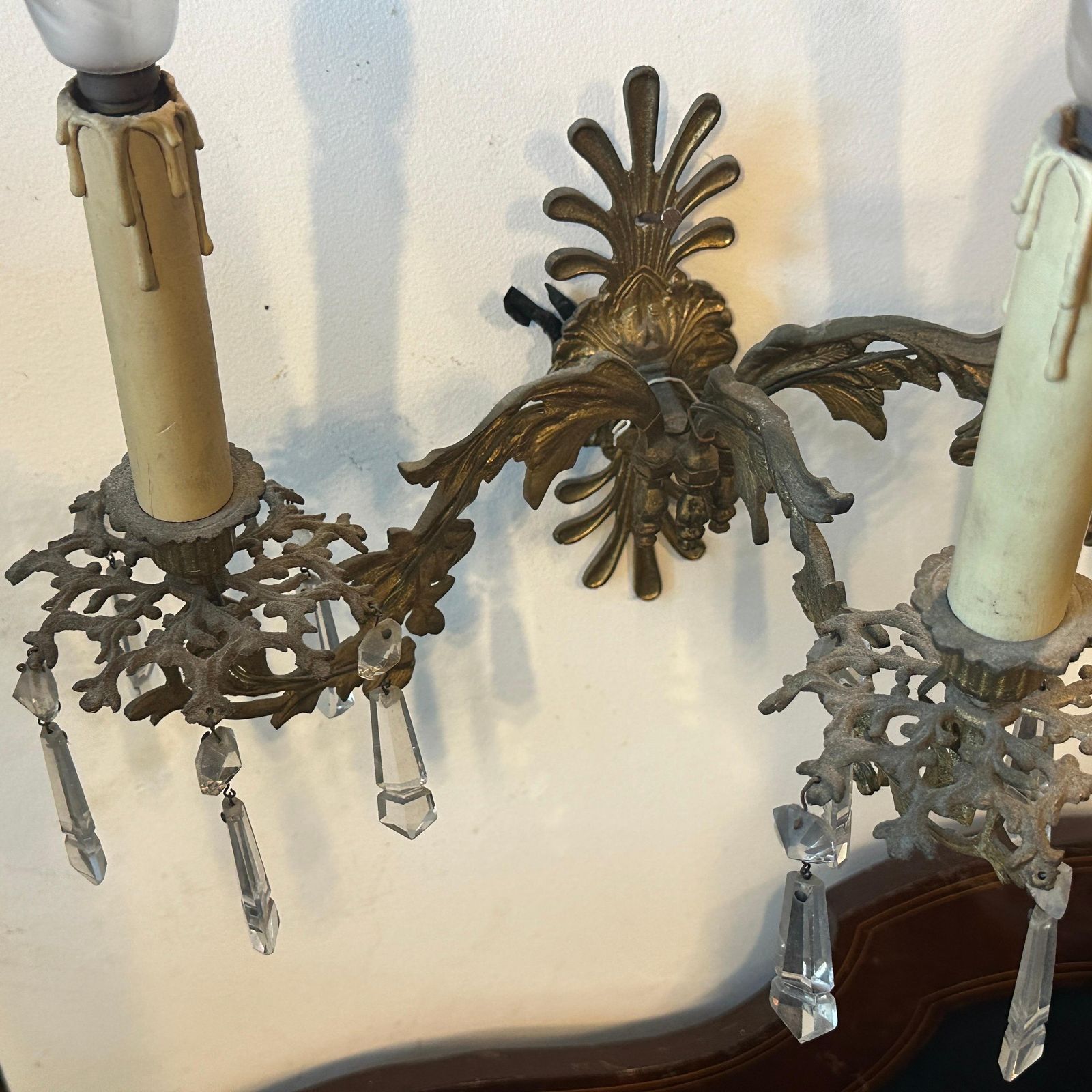 photo buy A Pair Of Art Nouveau Gilded Iron And Cristal Sicilian Wall Sconces