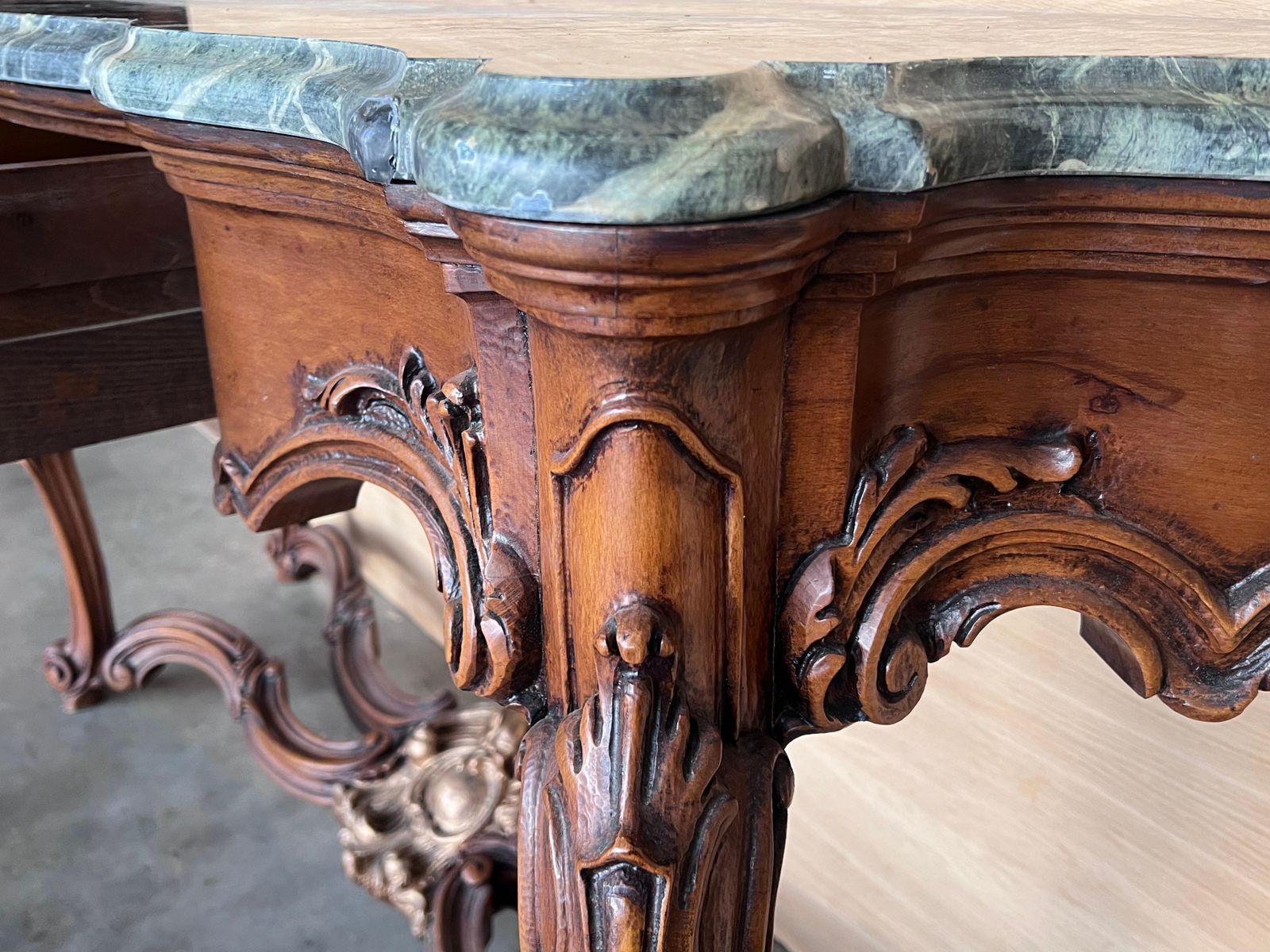 Furniture Large French Regency Carved Walnut Console Table With Gilted Details And Drawer photo
