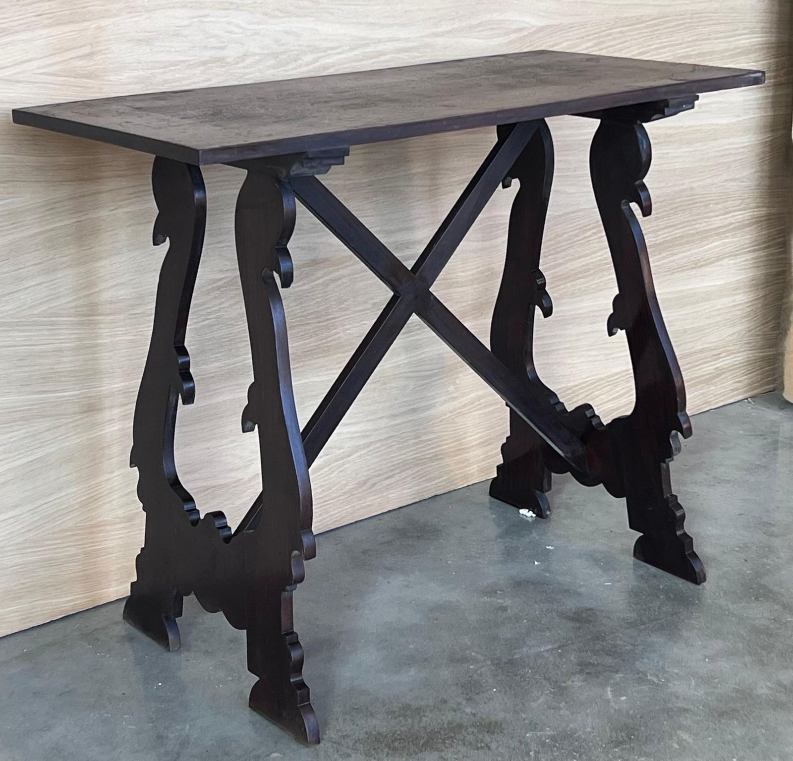 19th Century Ebonized Baroque Spanish Side Table With Lyre Legs photo for sale